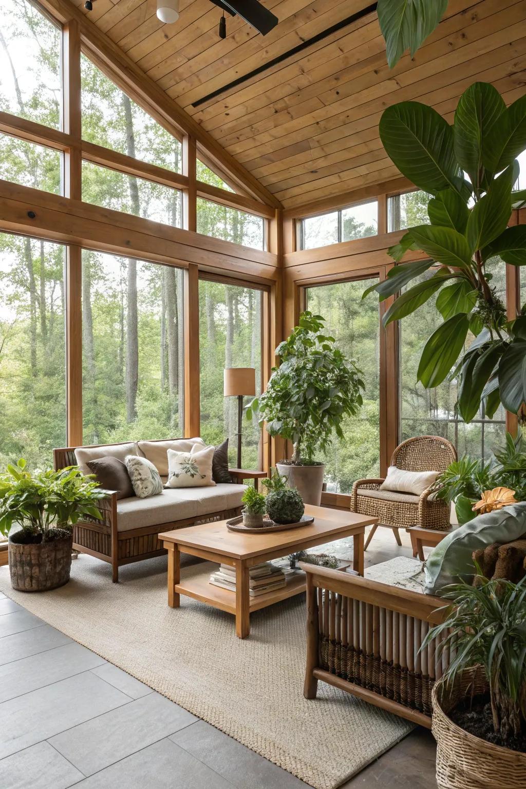 Nature-inspired components that amplify the tranquility of a contemporary family room.