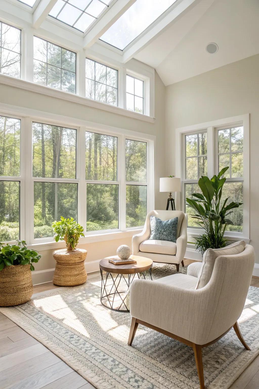 A bright and airy flex room that feels open and spacious.