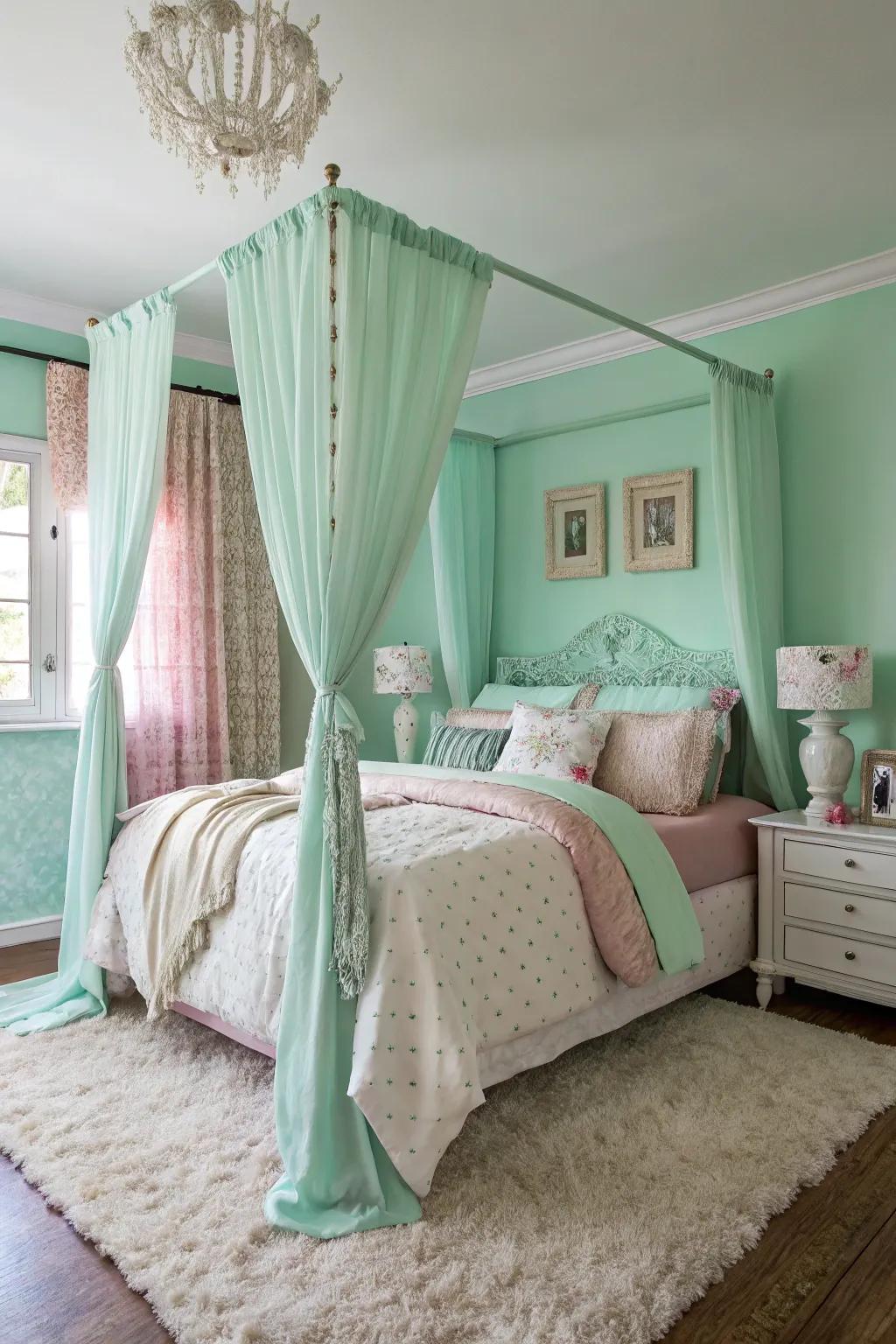 A textured and welcoming seafoam serenity bedroom.