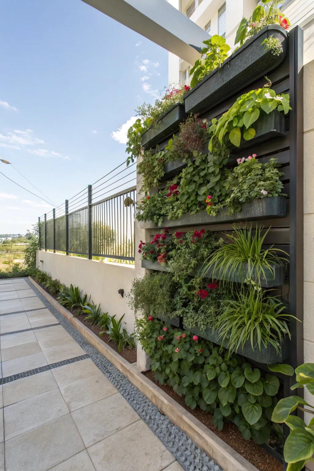 Vertical garden maximizing verdant space within a compact area.