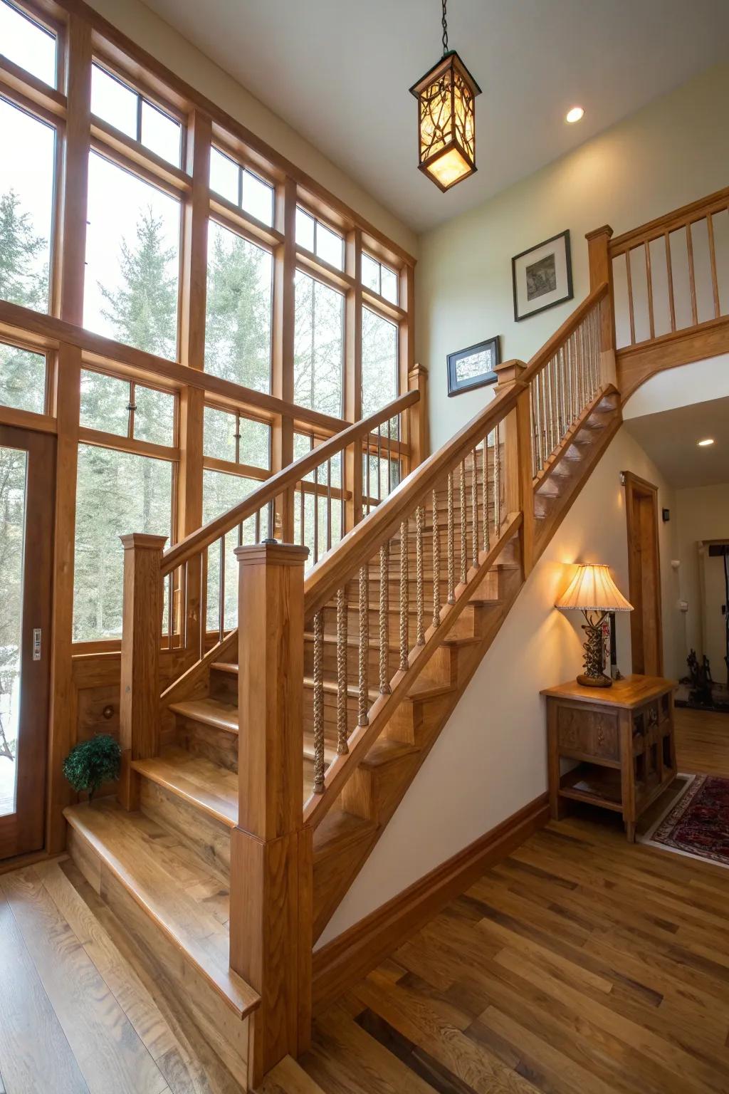 Natural timber railings adding warmth to a contemporary setting.