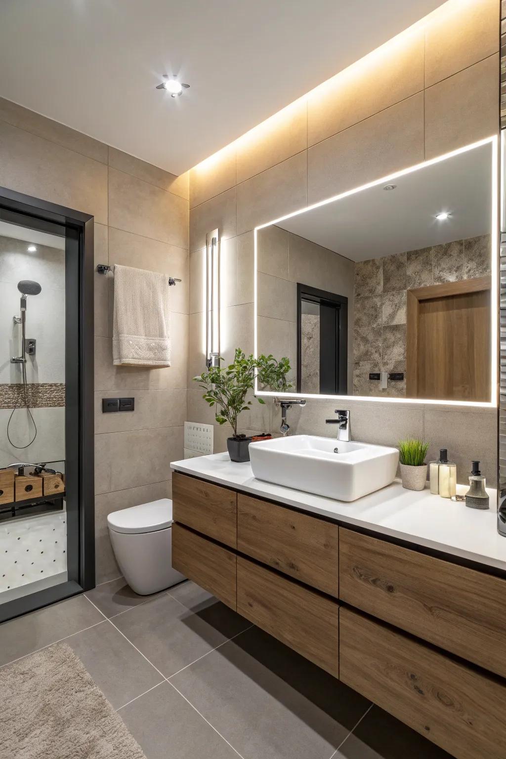 Environmentally conscious LED lighting for a sustainable bathroom.