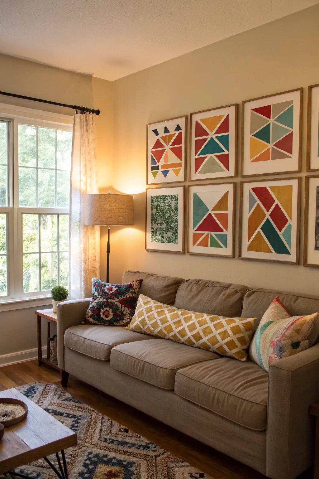 Geometric art lends a modern touch.