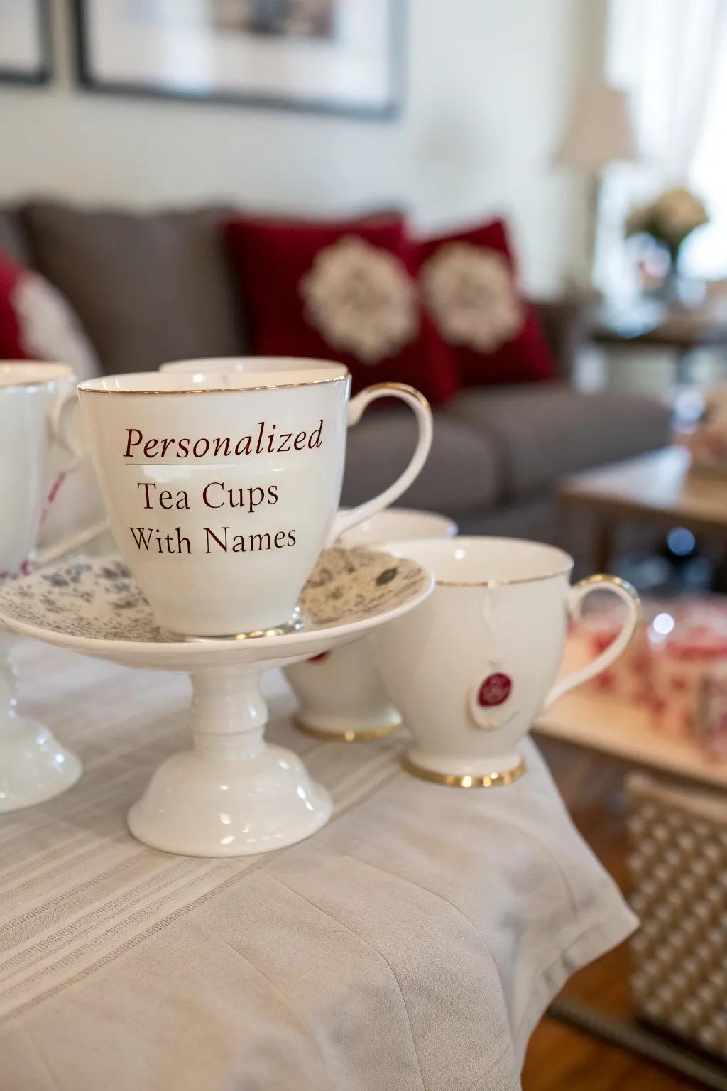 Monogrammed tea mugs make for a memorable gift from your celebration.