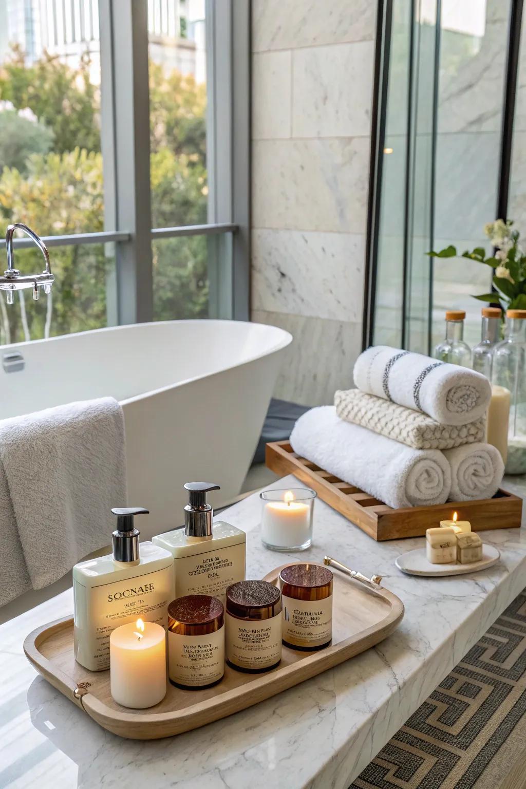A premium bath set brings a spa-like indulgence to the comfort of home.