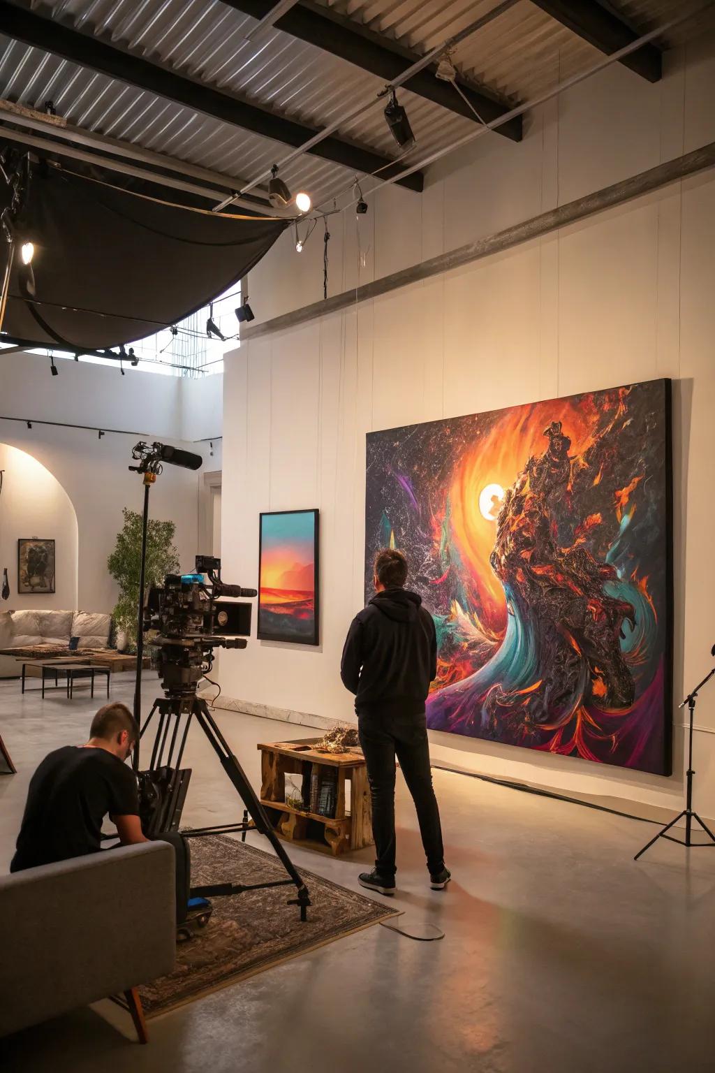 A studio featuring a surreal film art piece.