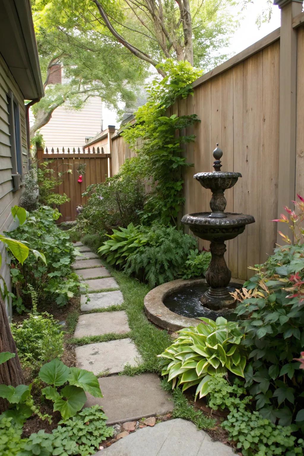 A water element introduces a serene quality to limited areas.