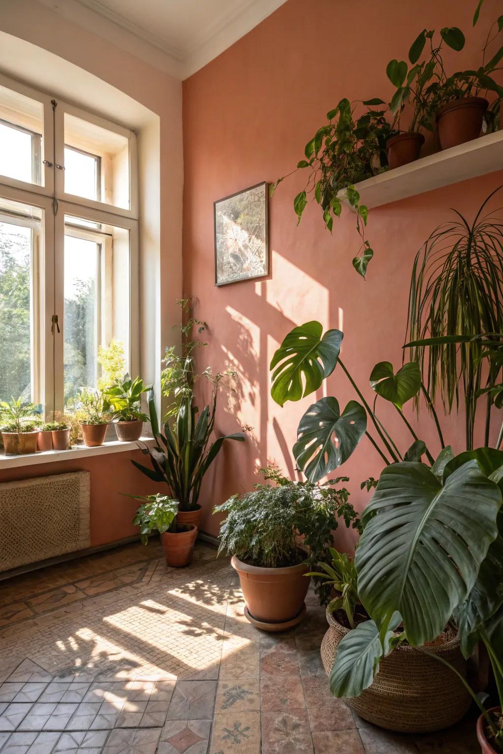 Indoor plants enhance the earthy feel of natural paints.