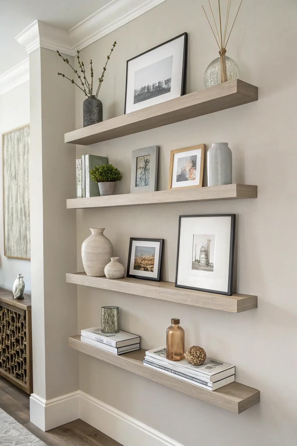 Hovering ledges provide flair and storage.
