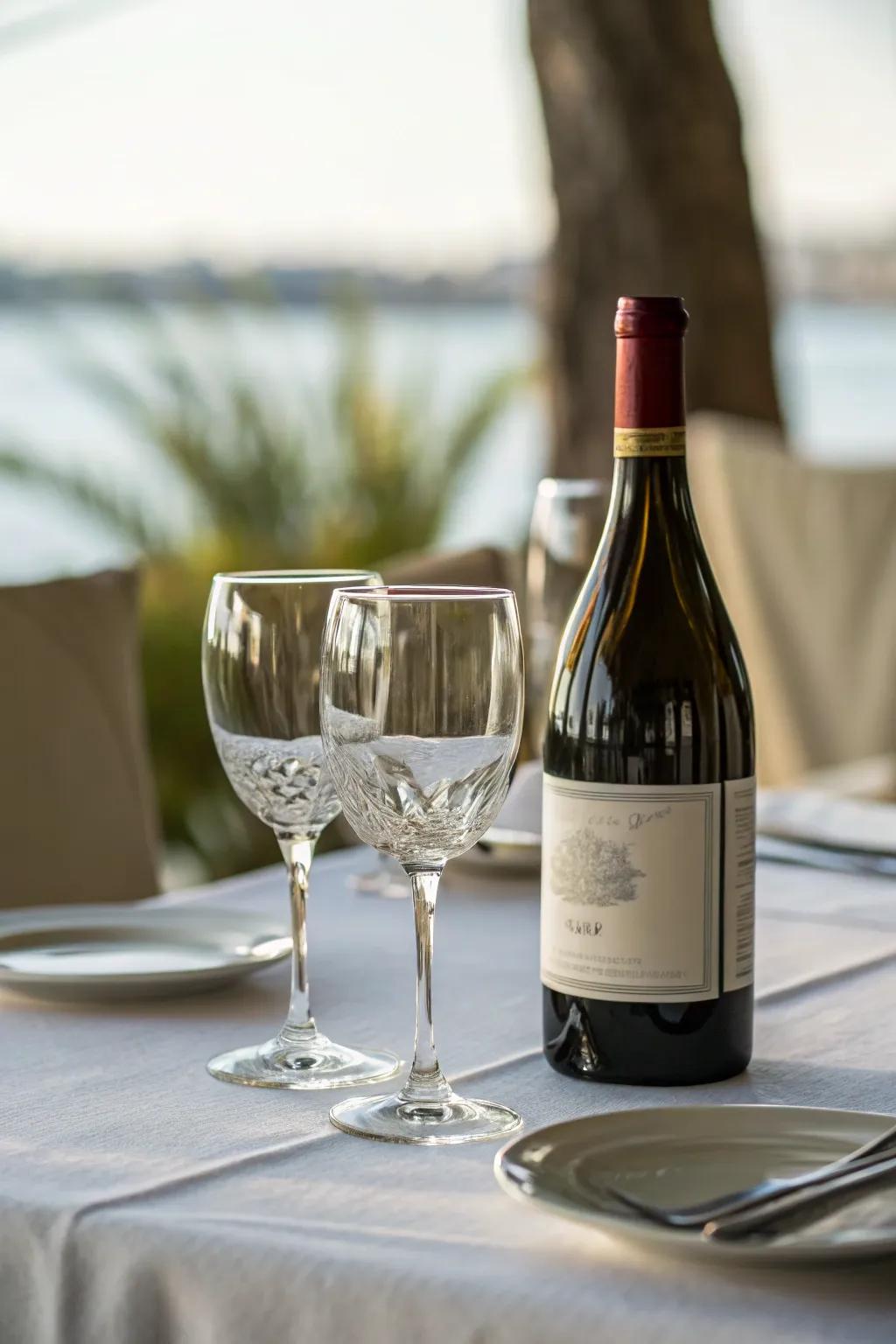 Wine and glasses set the stage for festivities.