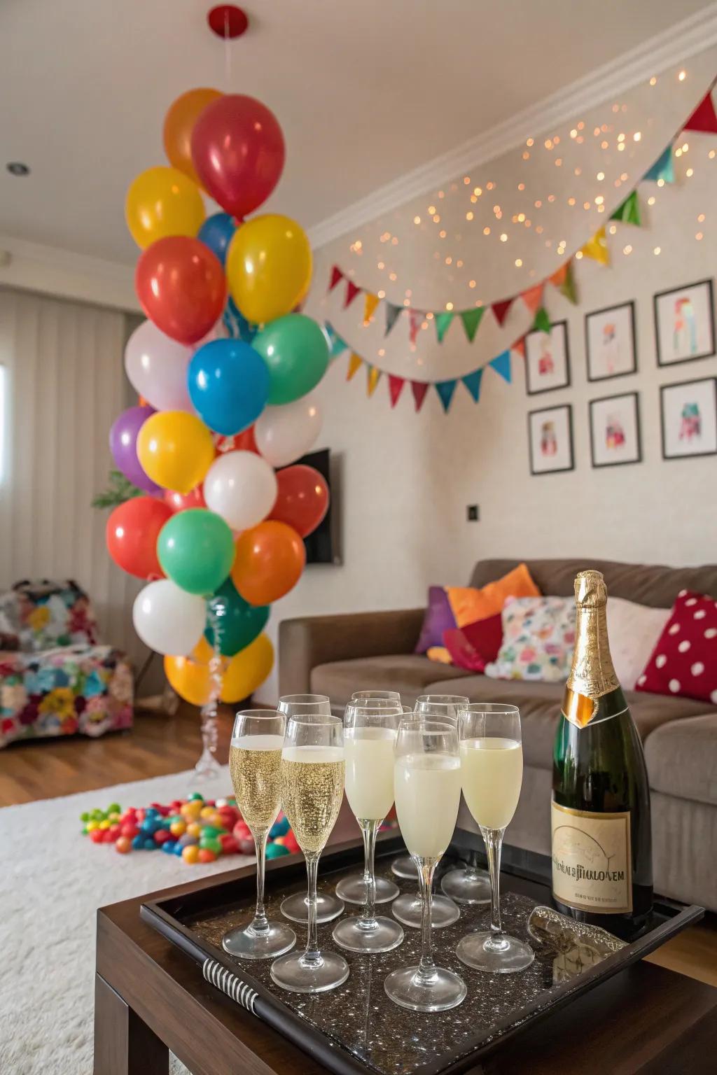 Balloon champagne glasses, a whimsical addition to any New Year's Eve gathering.