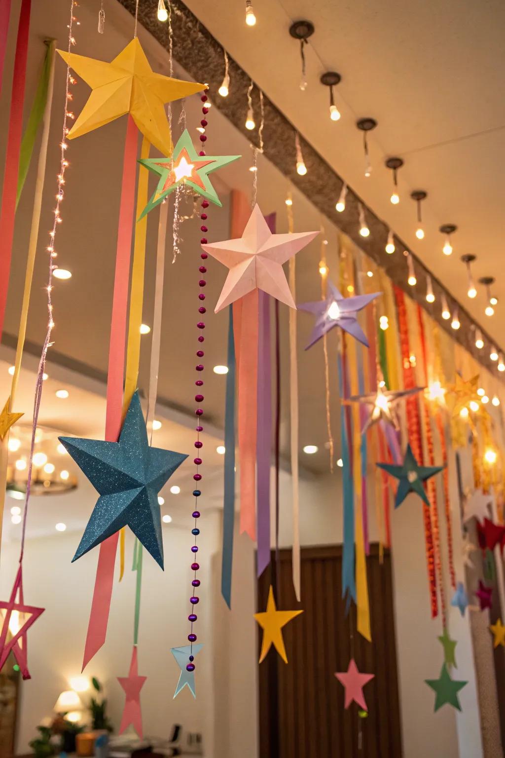 Sparkling stars and ribbons adding a playful and festive touch to your New Year's celebration.