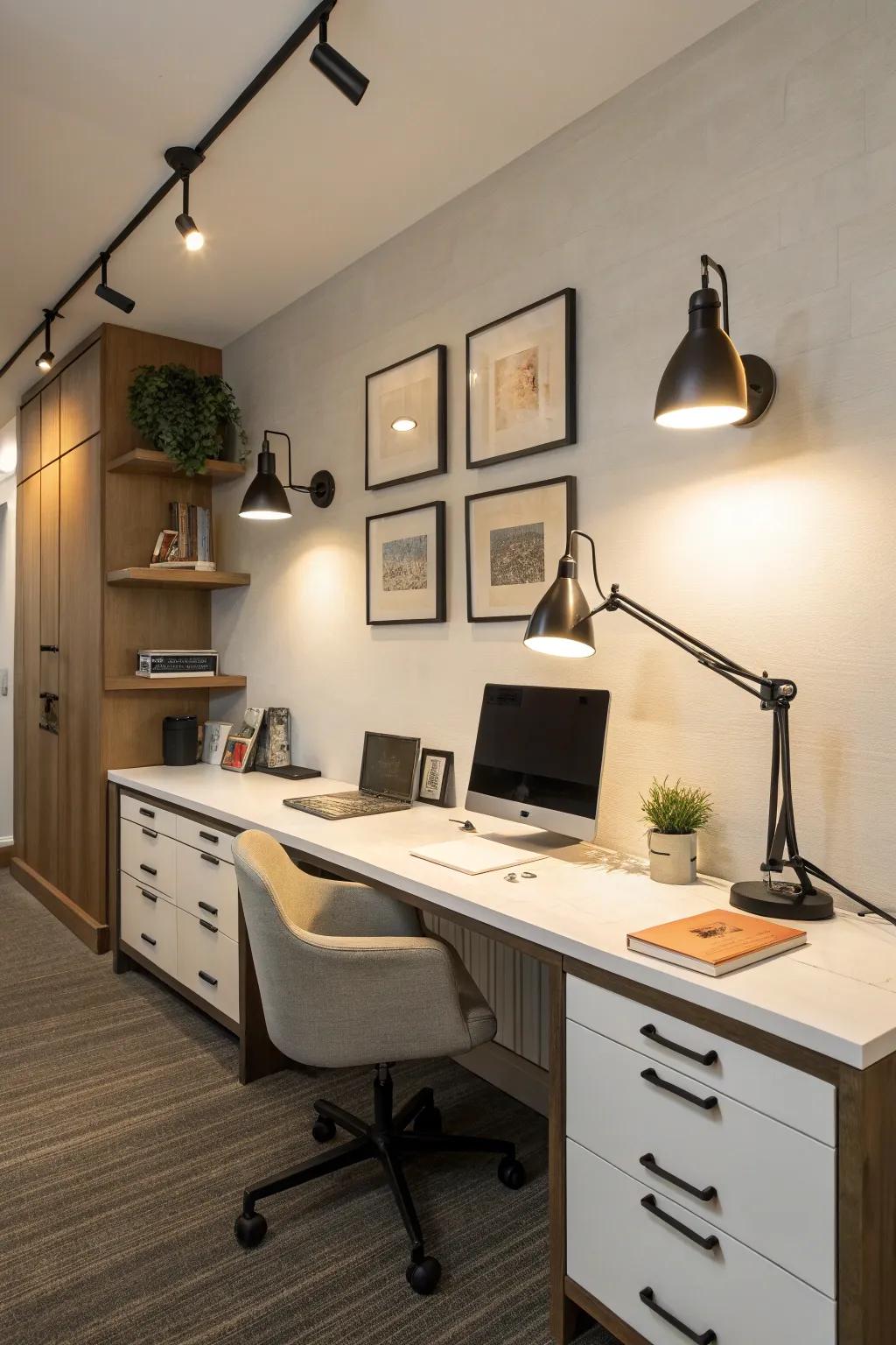 Customizable sconces providing functional task lighting.