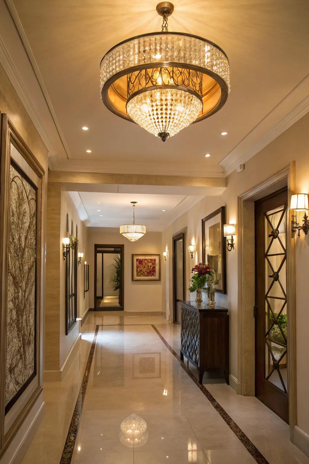 Stylish illumination pieces elevate an entryway, adding elegance and ambiance.