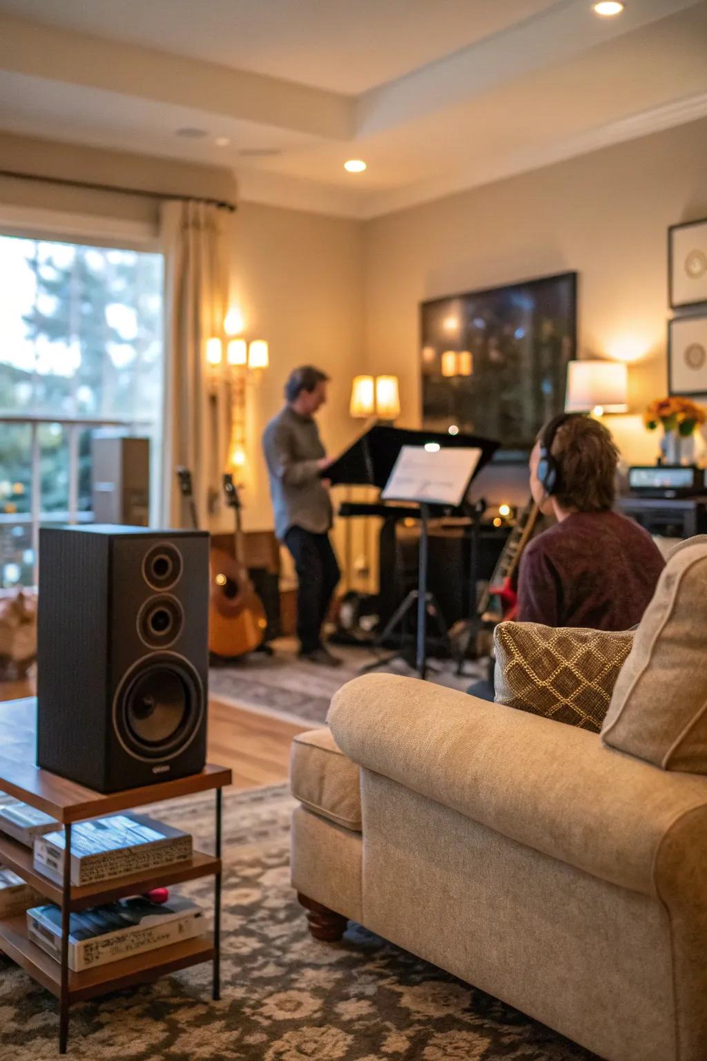Sound can create a welcoming and snug environment in an open house.