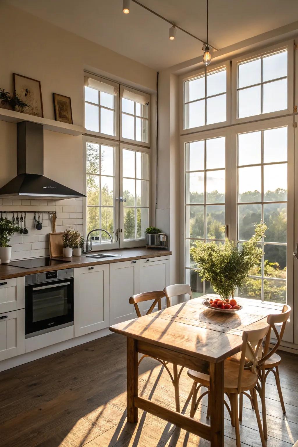 Daylight enhances the innate charm and openness of the cooking area.