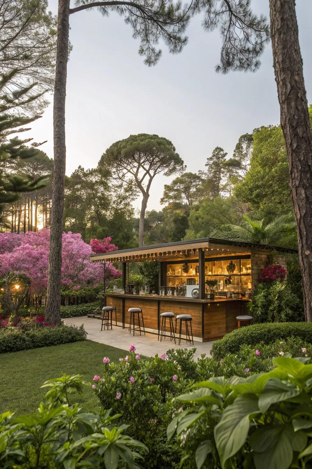 A garden-woven bar, an oasis of tranquility.