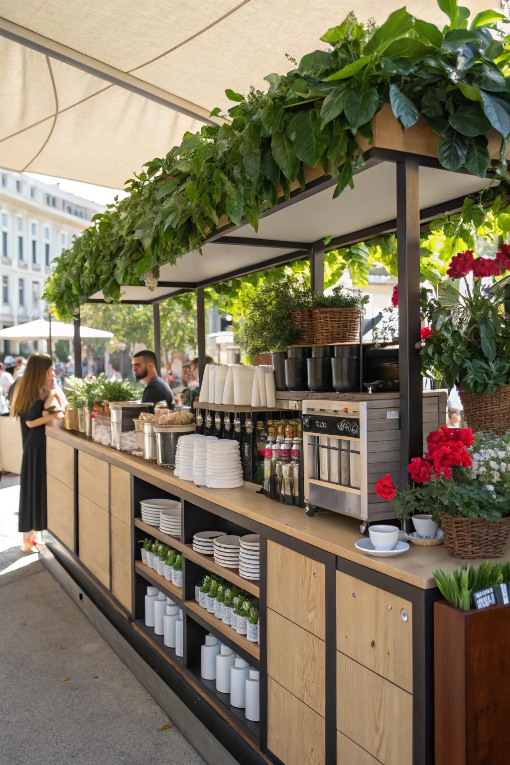 A well-organized coffee bar featuring ample storage for all your coffee essentials.