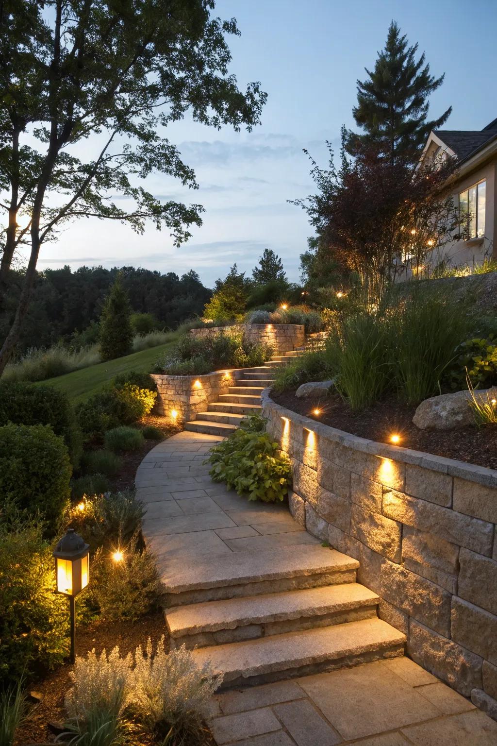 Pathway and staircase lighting enhances safety and adds style.