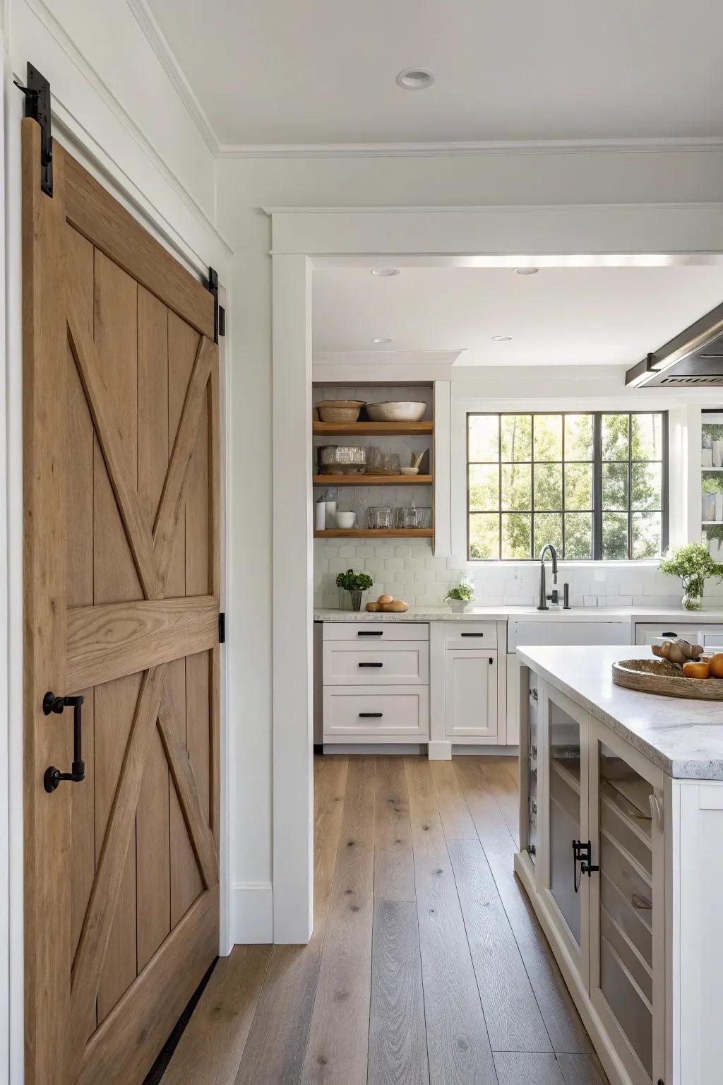 A seamless design where pantry entrances blend with the cabinetry.