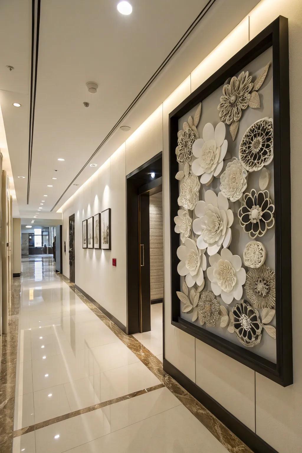 A monochrome shadow box appends a contemporary accent to your aesthetic.