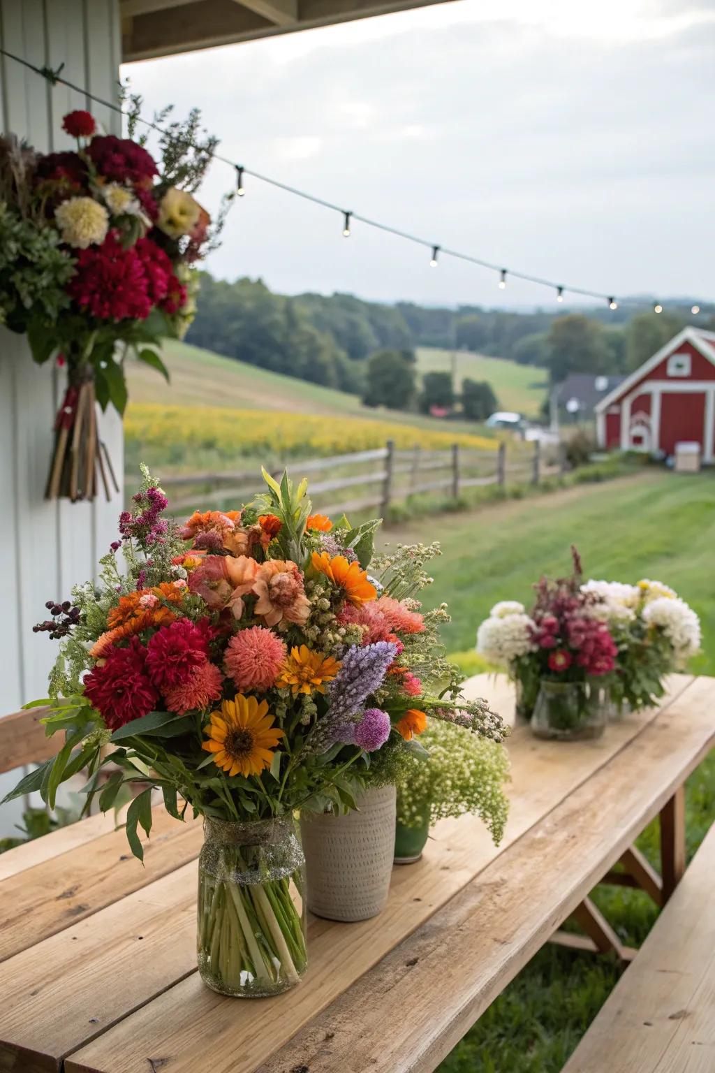 Orchard-inspired floral arrangements featuring native blooms.