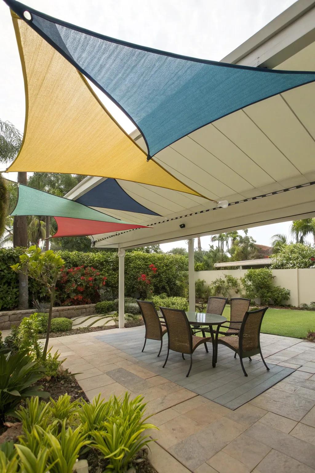 Sun sails offer dramatic style and rain protection.