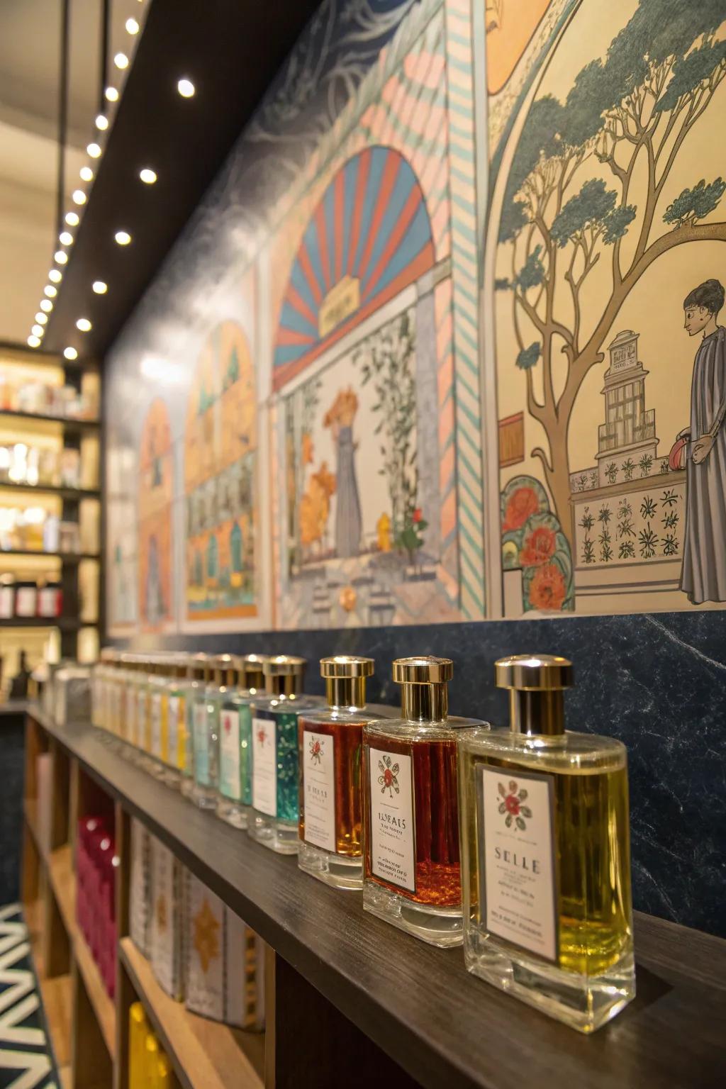 An artful backdrop takes your perfume display to new heights.