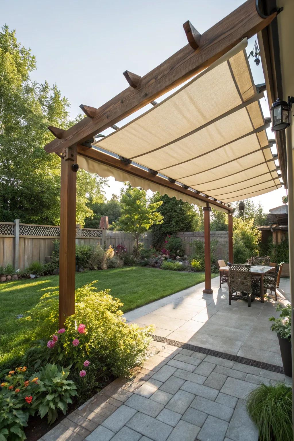 A roll-out awning delivers versatility for your pergola space.