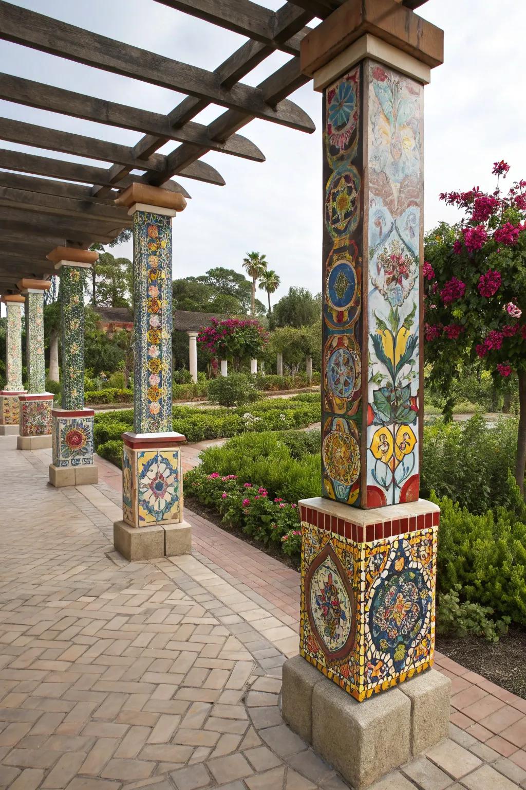 Tilework provides a vibrant, artistic embellishment.
