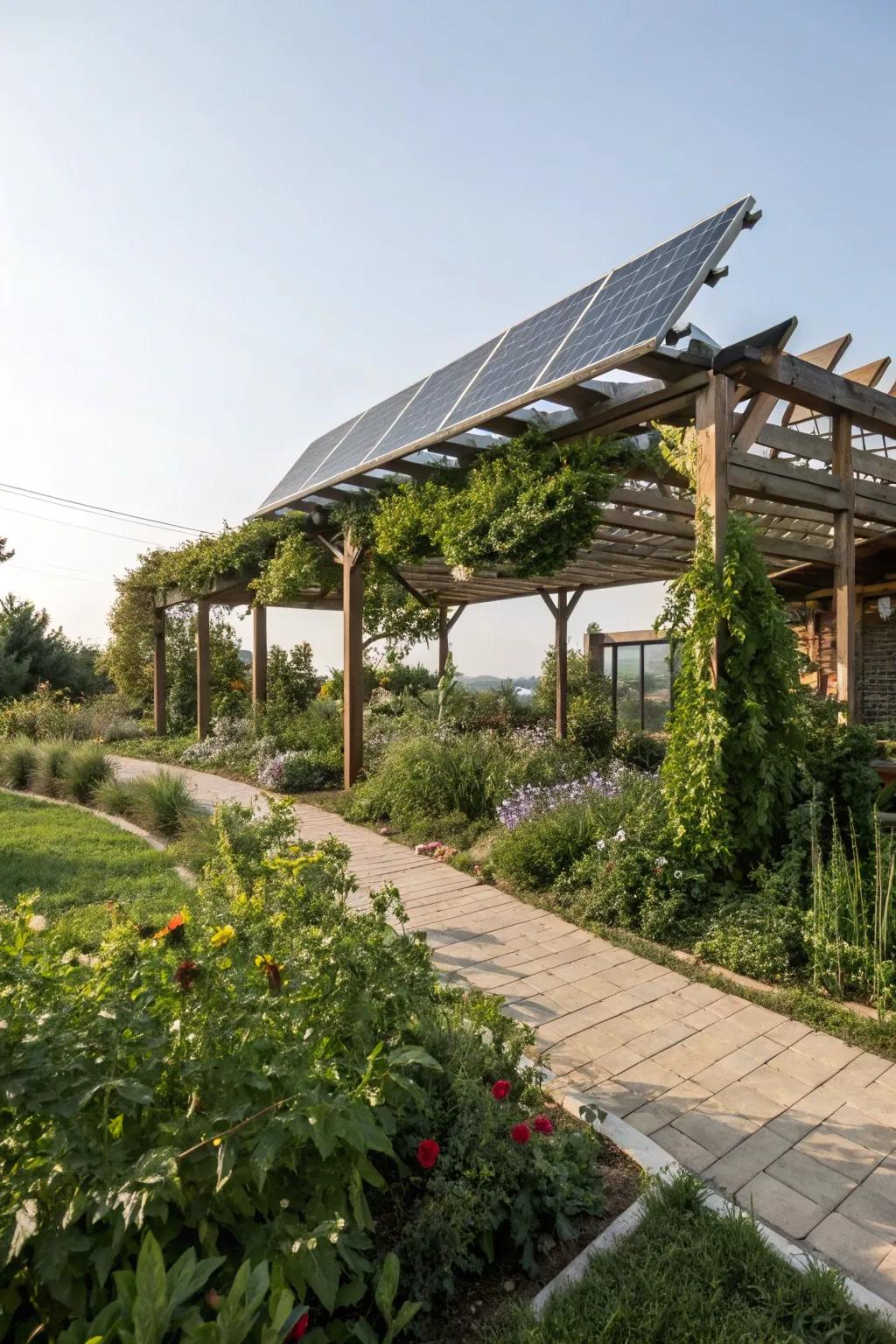 Sustainability in mind with a solar panel pergola roof.