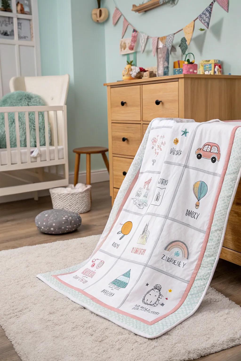A plush infant throw featuring monthly markers, ideal for capturing your infant's growth milestones.