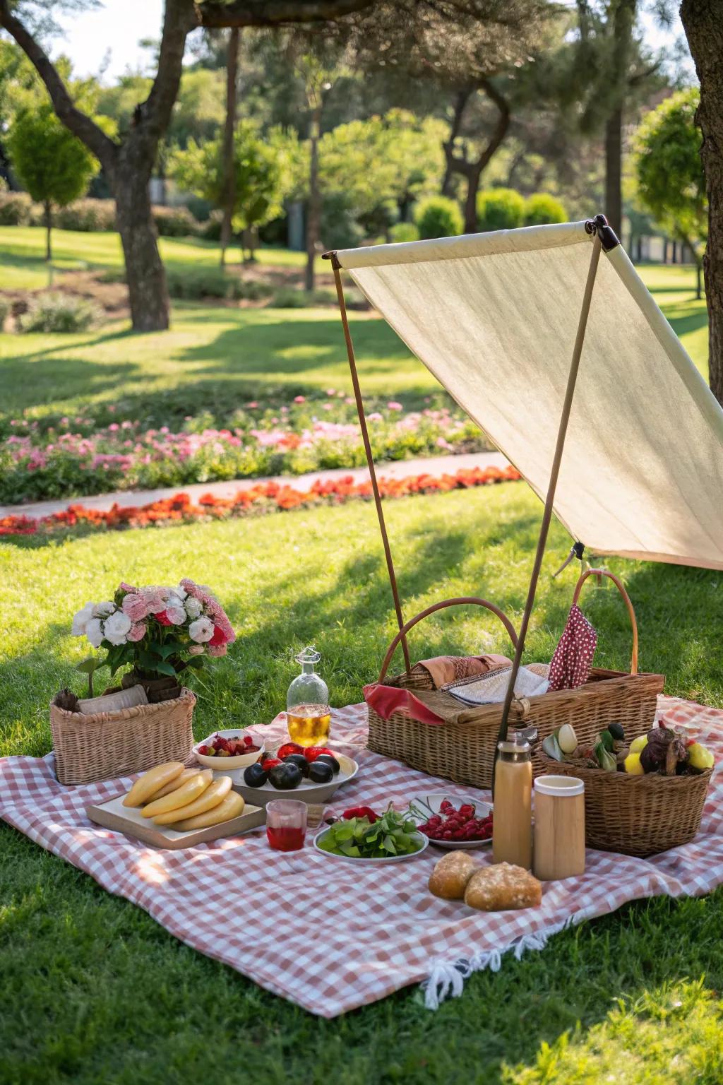 A canopy furnishes shade and class for your outdoor picnic.