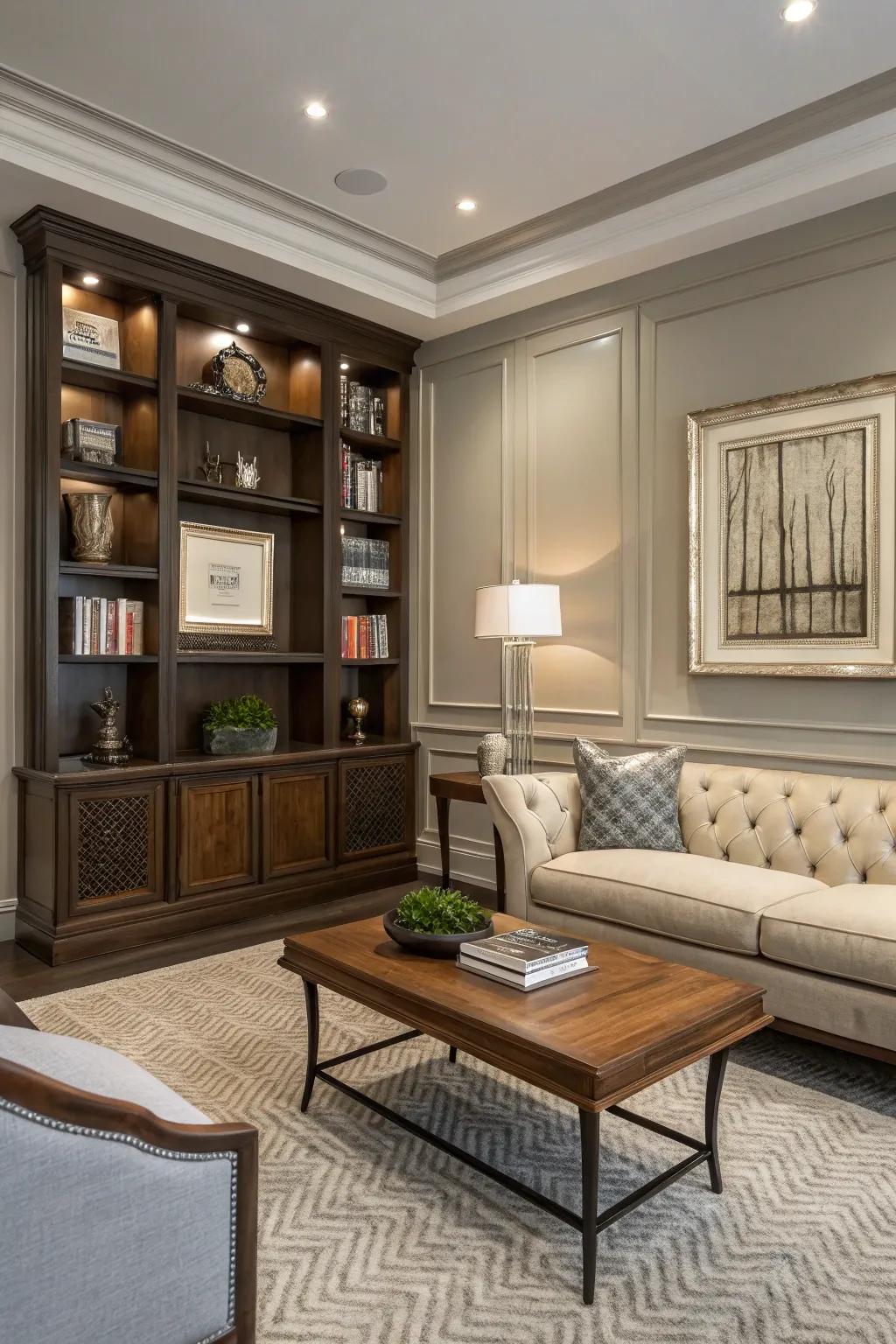 Coordinate paneling alongside furnishings for a cohesive semblance.