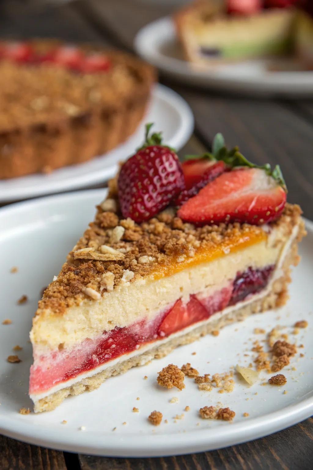 A pie slice exhibiting contrasting textures.