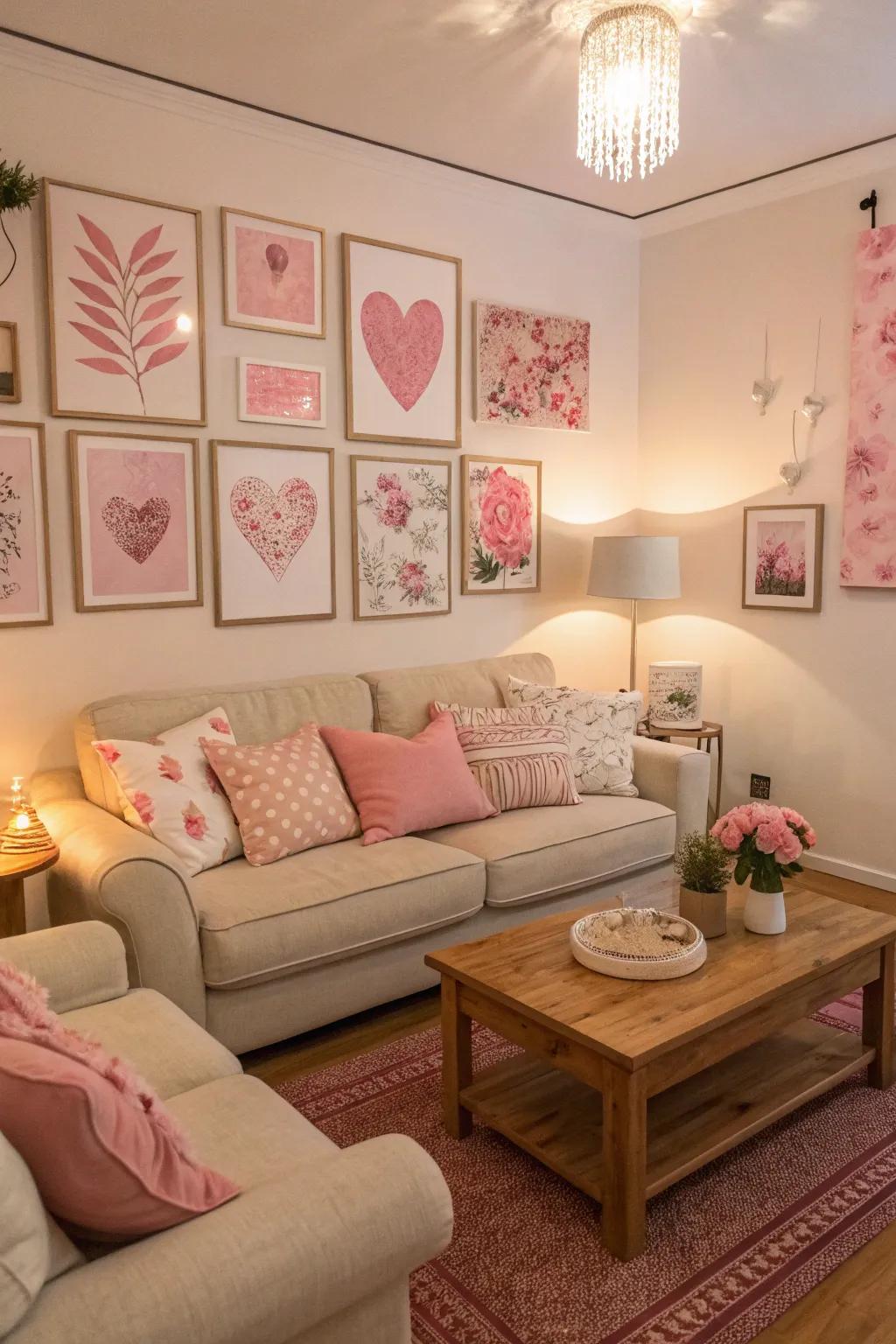 Rose-themed art infuses personality and flair into the area.