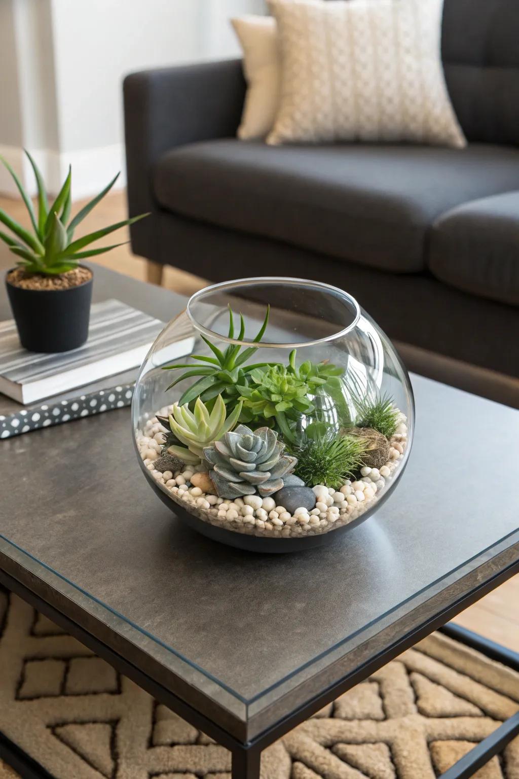 Build a tiny garden with an eye-catching terrarium.