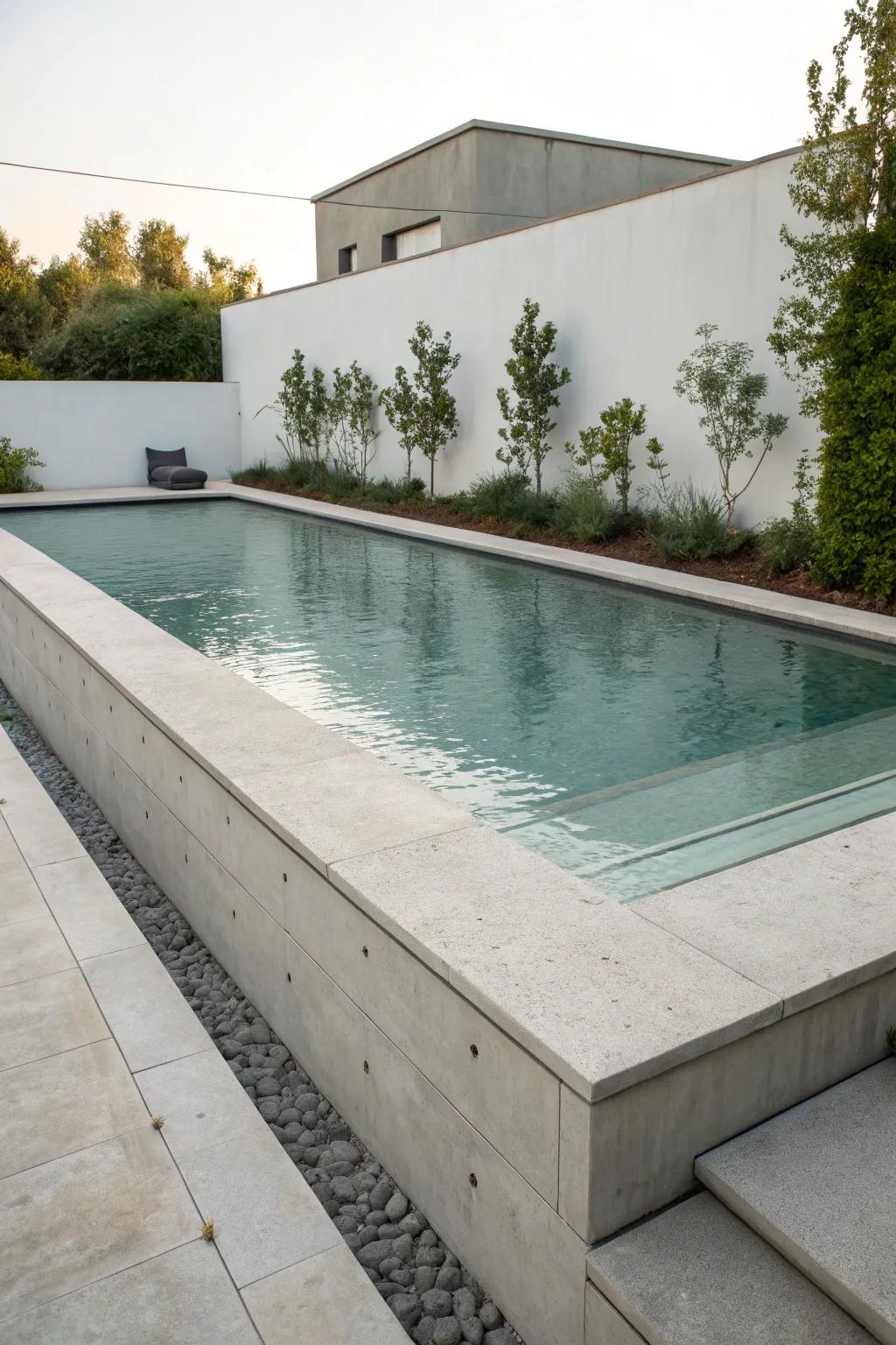 Cantilevered concrete delivers a consistent and up-to-date pool border.