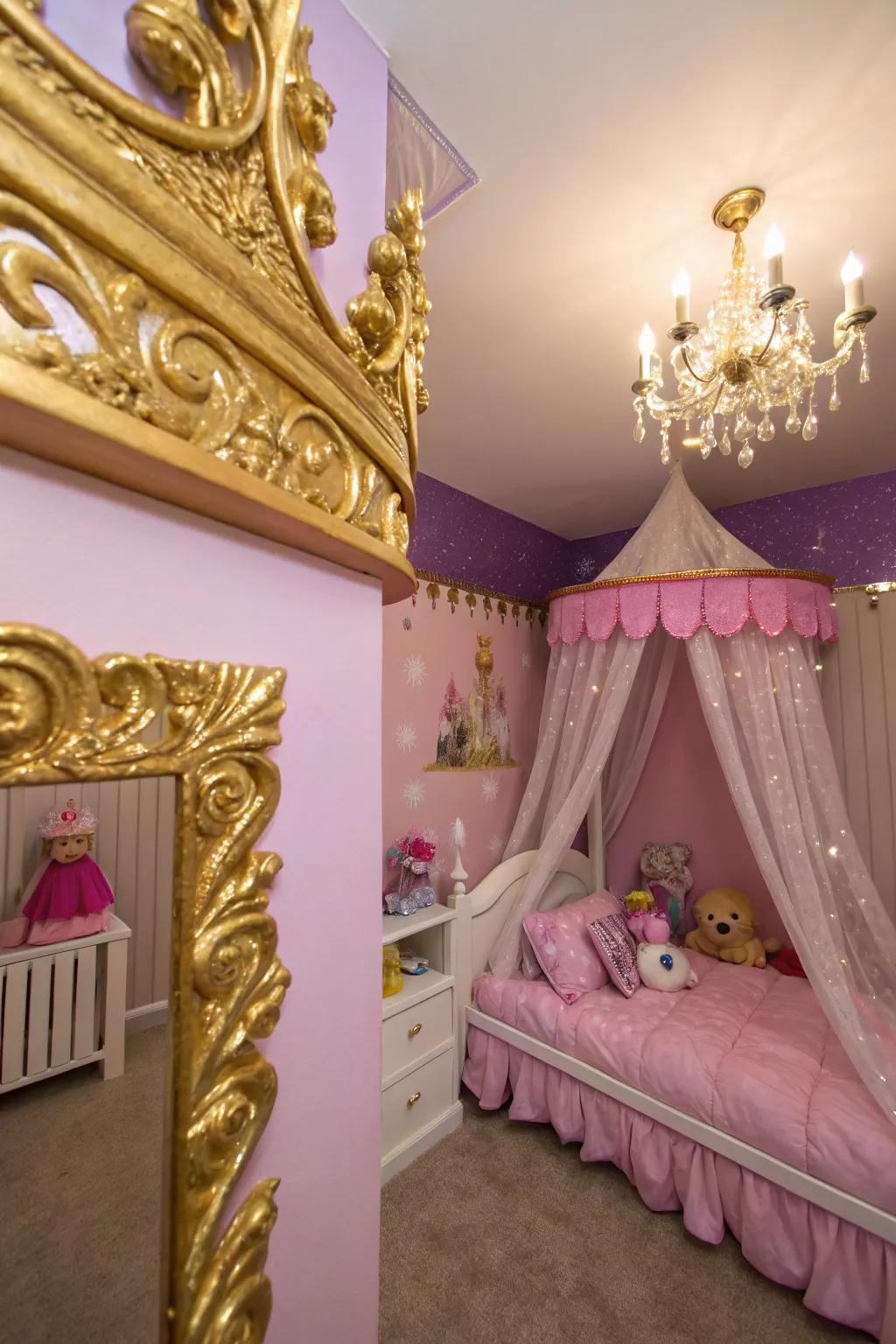 Cornice embellishment adds a regal detail to the room.