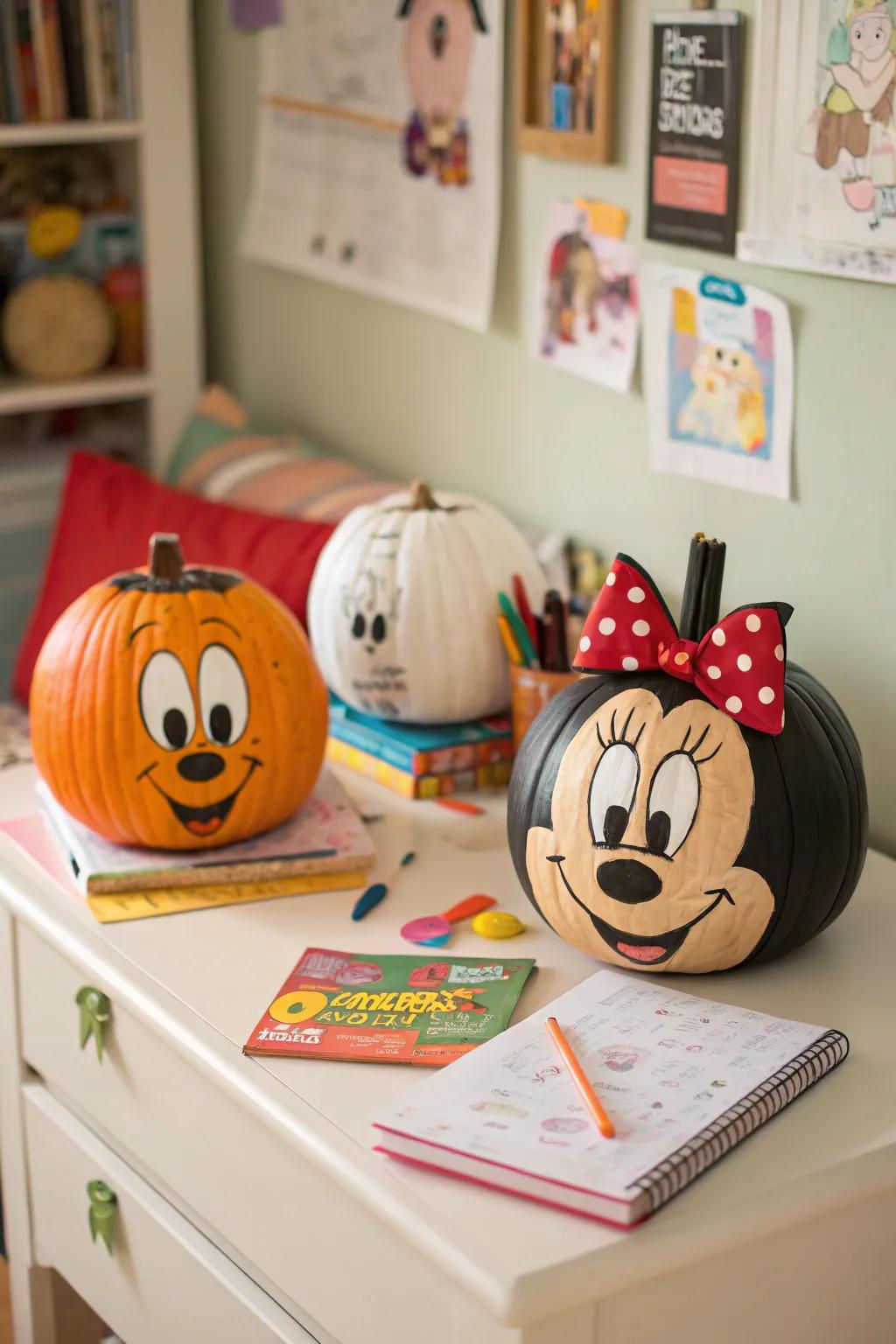 Cartoon character pumpkins, bringing favorite shows into your home.