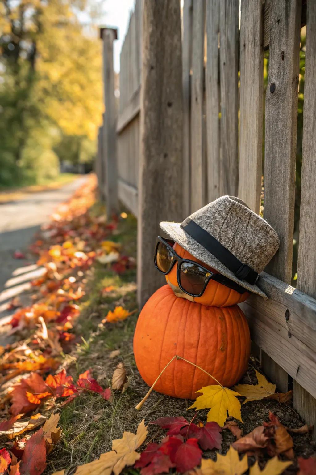 A quirky gourd accessorized with shades and a fedora.