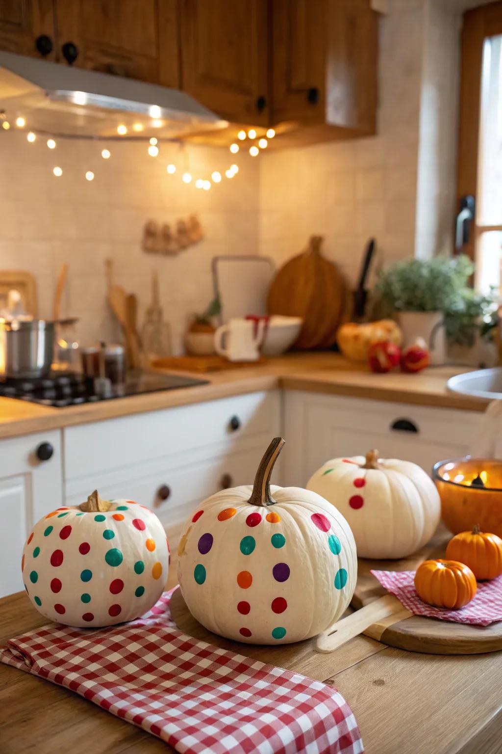 Fill your space with joy using playful polka dot pumpkins.