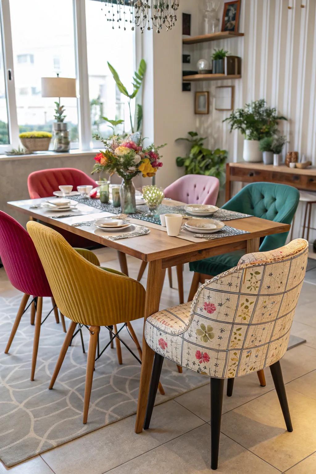 A dining space showcasing a harmonious mix of chair designs.