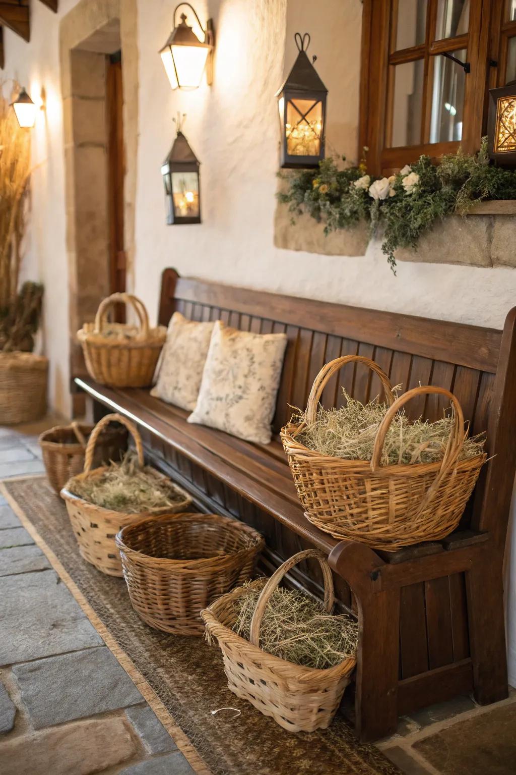 Under-bench storage cleverly conceals yet keeps hay readily accessible.