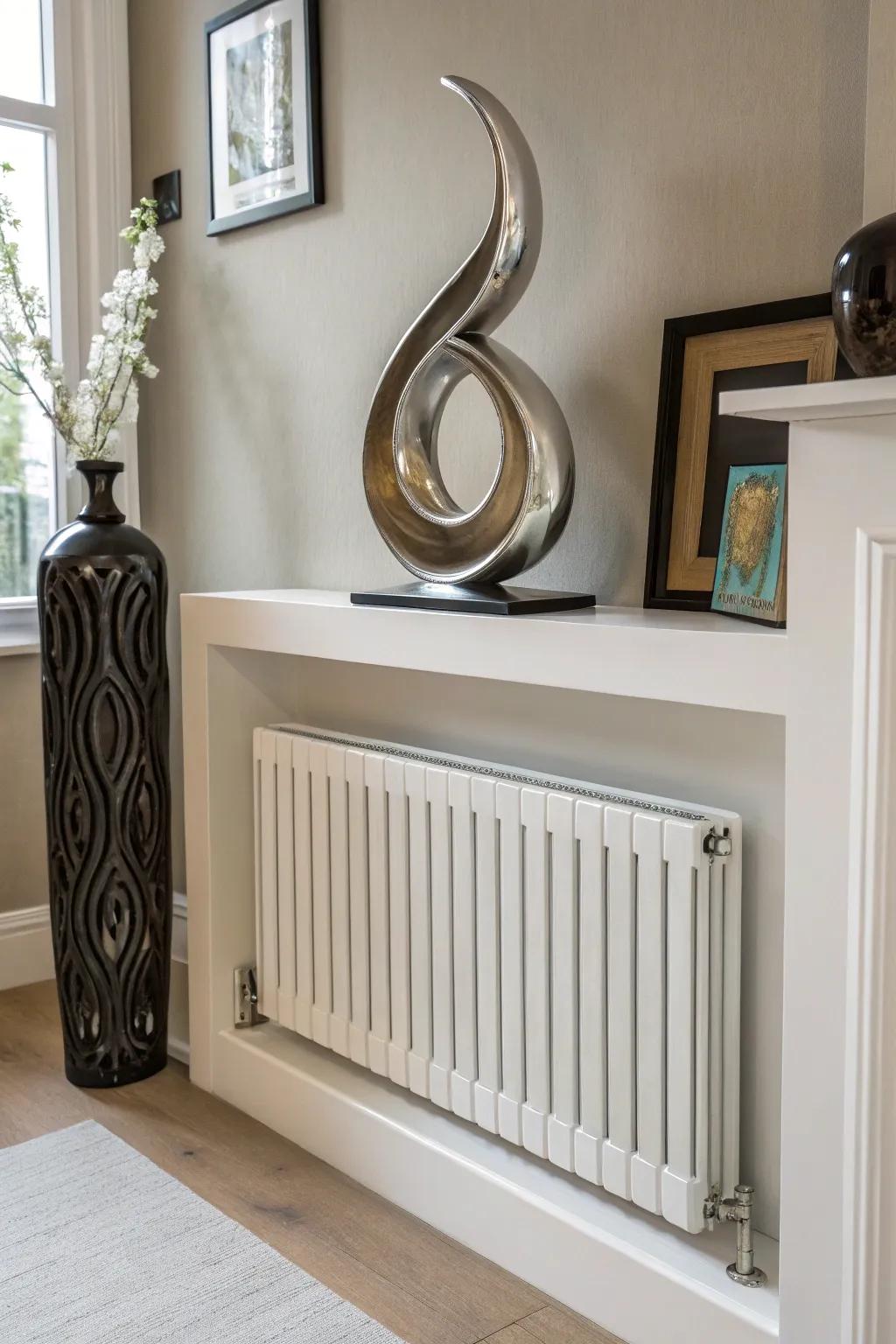 Make a bold artistic statement with a sculpture on your radiator shelf.