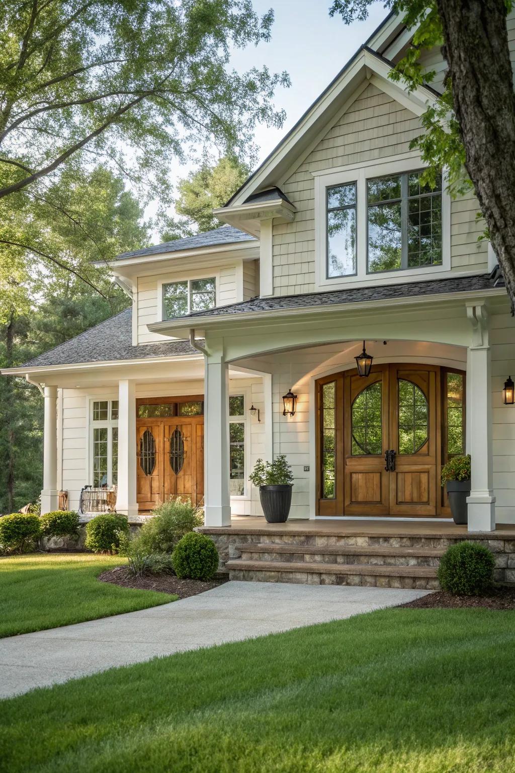 Double doors create a grand entryway.