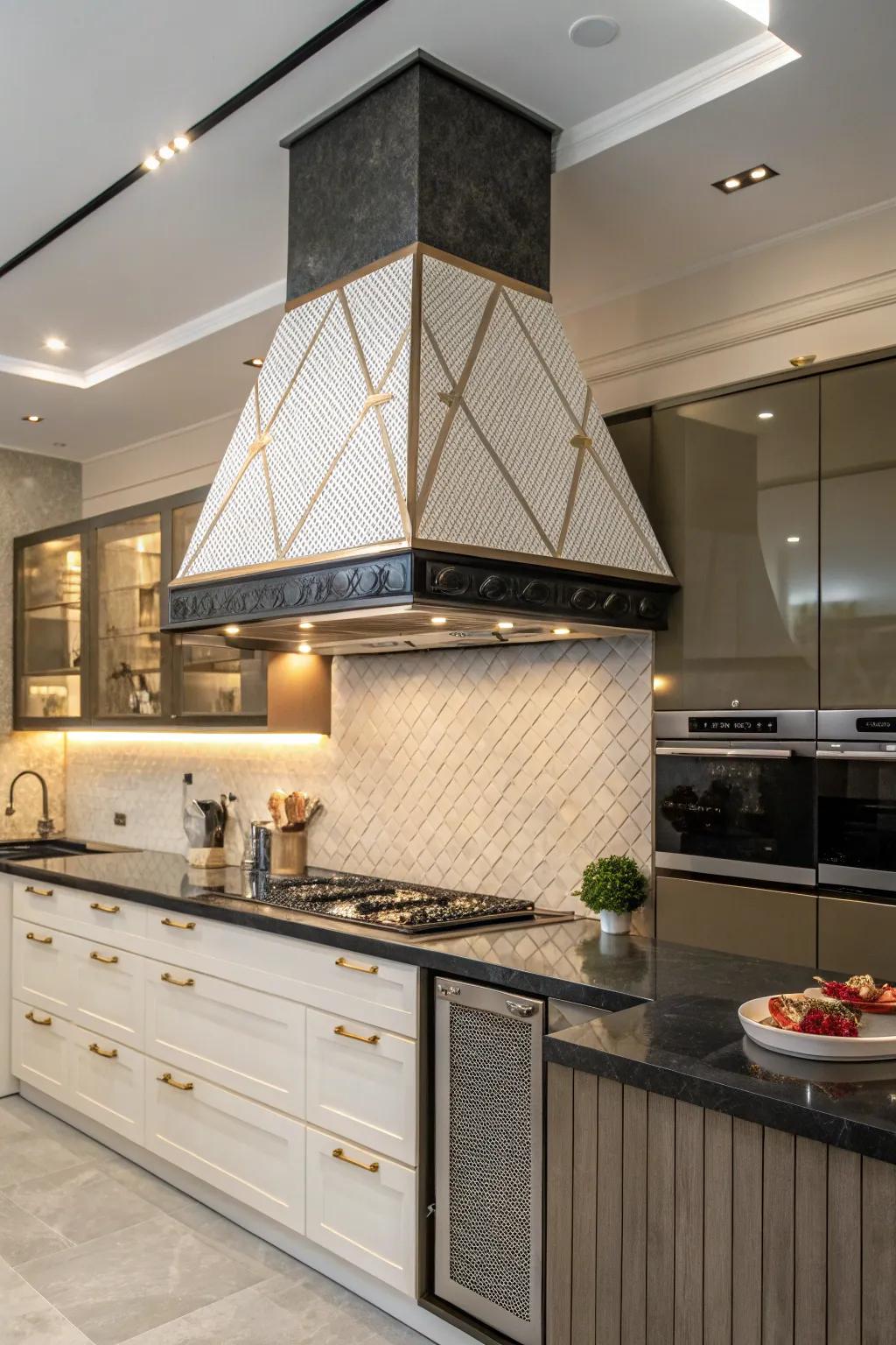 Bespoke angular forms give a unique range hood design.