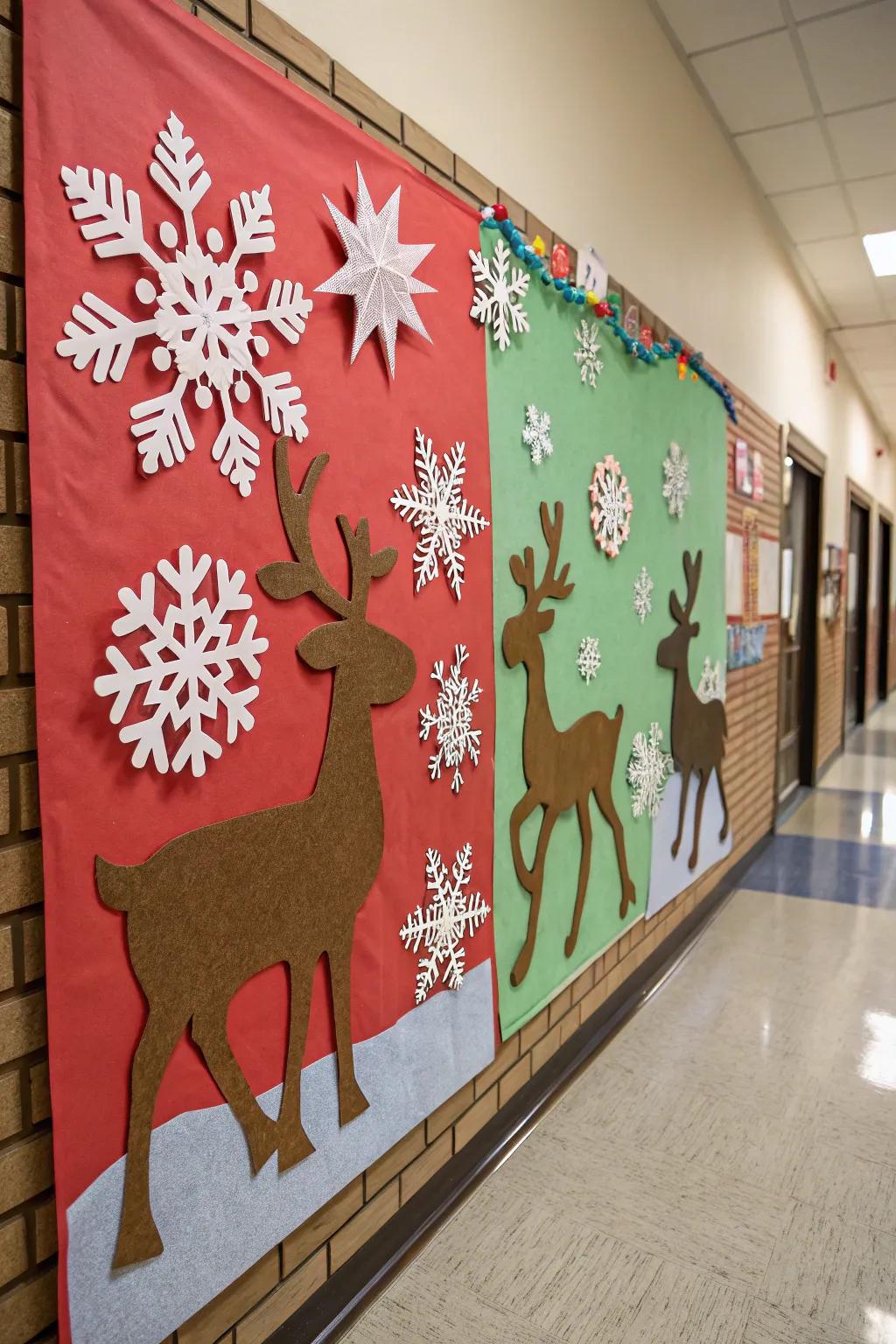 Three-dimensional details breathe life into your reindeer bulletin board.