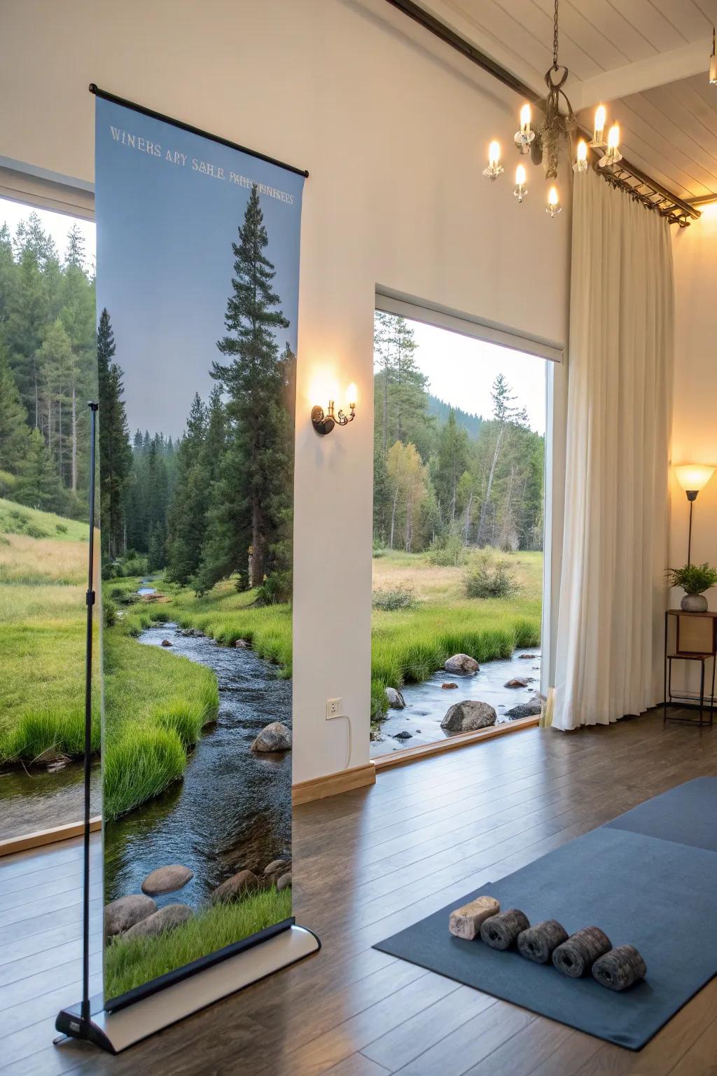 Enhance your meditation area with a peaceful landscape display.