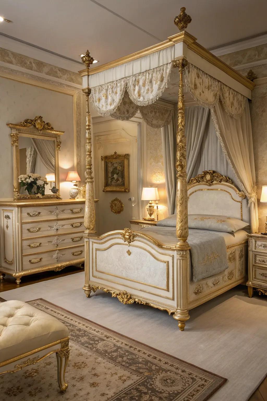 Classic furnishings contribute character and a timeless appeal to this bedroom.